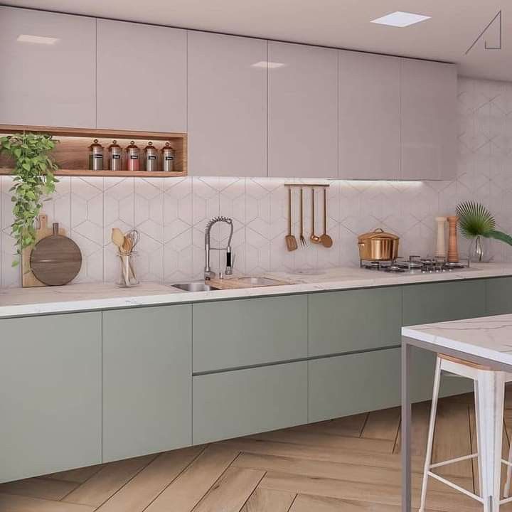 cocina moderna blanca y verde